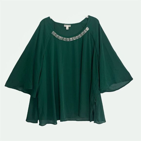Catherine's Emerald Green Dazzling Blouse Womens 2X P Jeweled Top Fairy Romantic - Picture 1 of 10